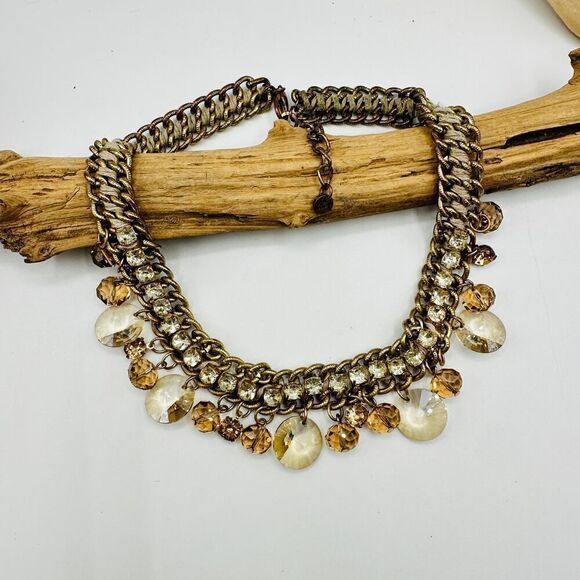Ann Taylor Loft Charmed Crystal Gold Rhinestone Necklace - Picture 7 of 7